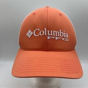 Columbia PFG Mesh Flexfit Hat L/XL Orange White Fishing Outdoor Cap Stretch Fit